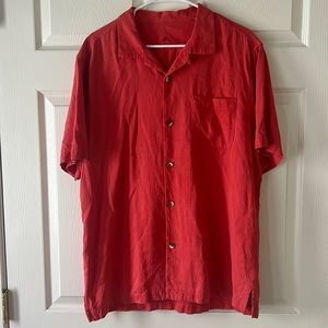 Tommy Bahama SILK Palm Tree Textured Button Down Shirt‎ Red, Sz Large
